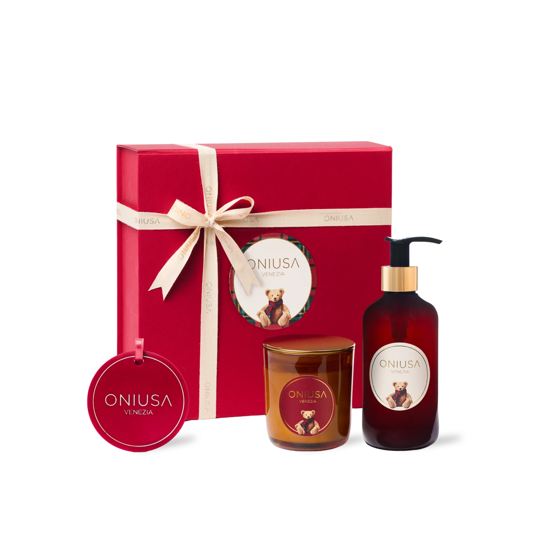 Geschenkset Magic Winter Tartan – Duftkerze, Handseife und Duftanhänger