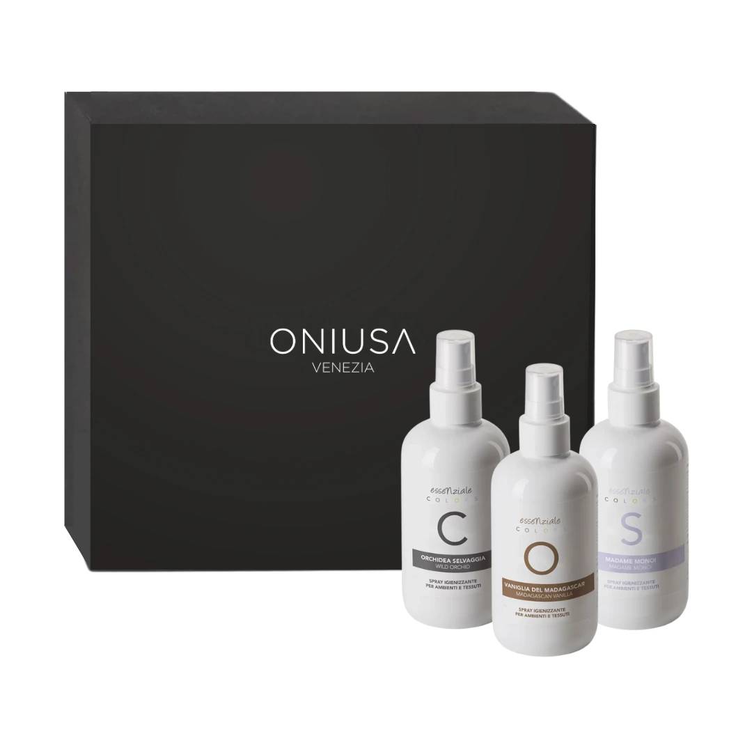 Confezione Regalo Set 3 Spray per ambienti e tessuti – Essenziale Colors Mix Dolce e Legnosa